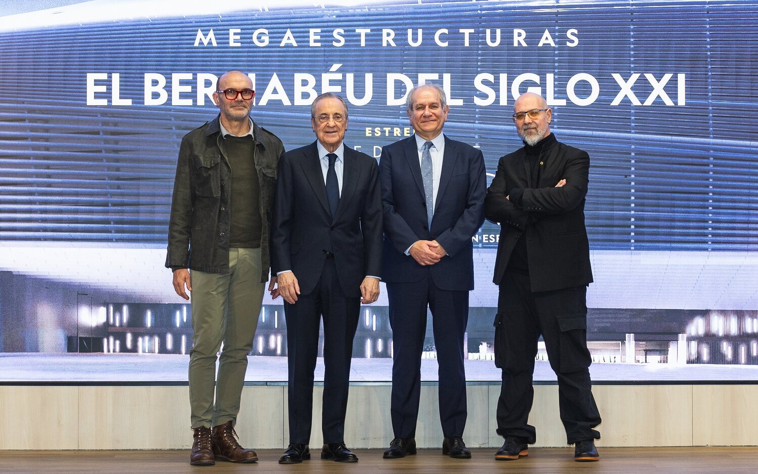 Josep Serra Mateu, director del episodio; Florentino Pérez, presidente del Real Madrid;  Simon Amselem, Consejero Delegado de The Walt Disney Company España y Portugal; e Iván Bouso, productor ejecutivo de National Geographic