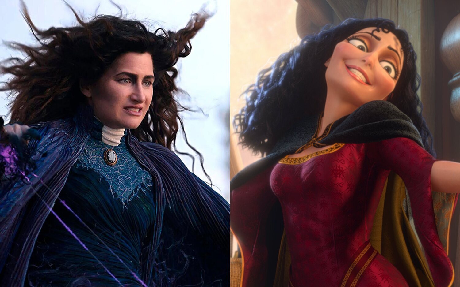 Kathryn Hahn como Agatha Harkness en 'Bruja Escarlata y Visión' y Madre Gothel en 'Enredados'