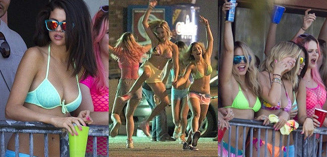 Selena Gomez, Vanessa Hudgens y Ashley Benson en el rodaje de Spring Breakers