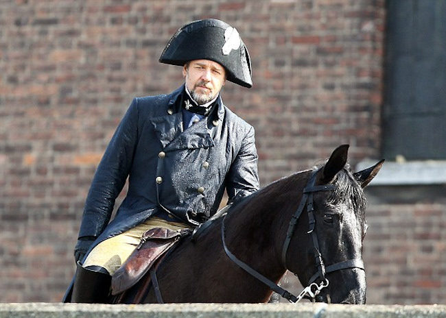 Russell Crowe como Javert en el rodaje de Los Miserables