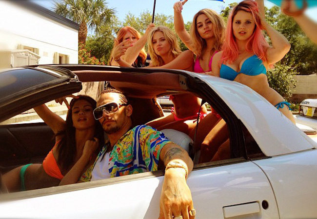 Selena Gomez, James Franco, Ashley Benson y Vanessa Hudgens en el rodaje de Spring Breakers