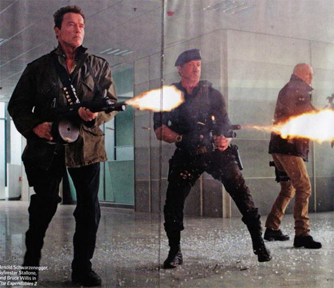 Arnold Schwarzenegger, Sylvester Stallone y Bruce Willis en 'Los mercenarios 2'