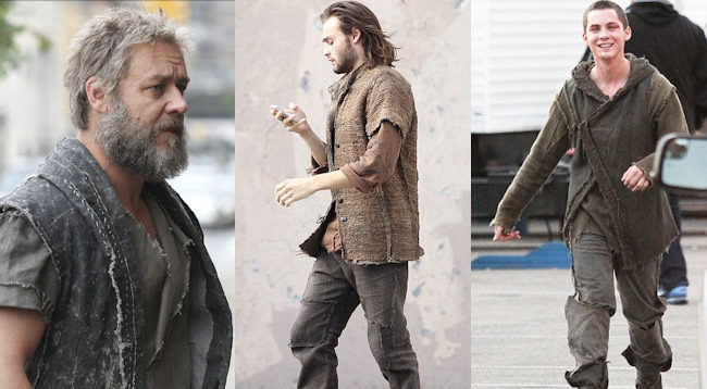 Russell Crowe, Douglas Booth y Logan Lerman en el rodaje de Noé