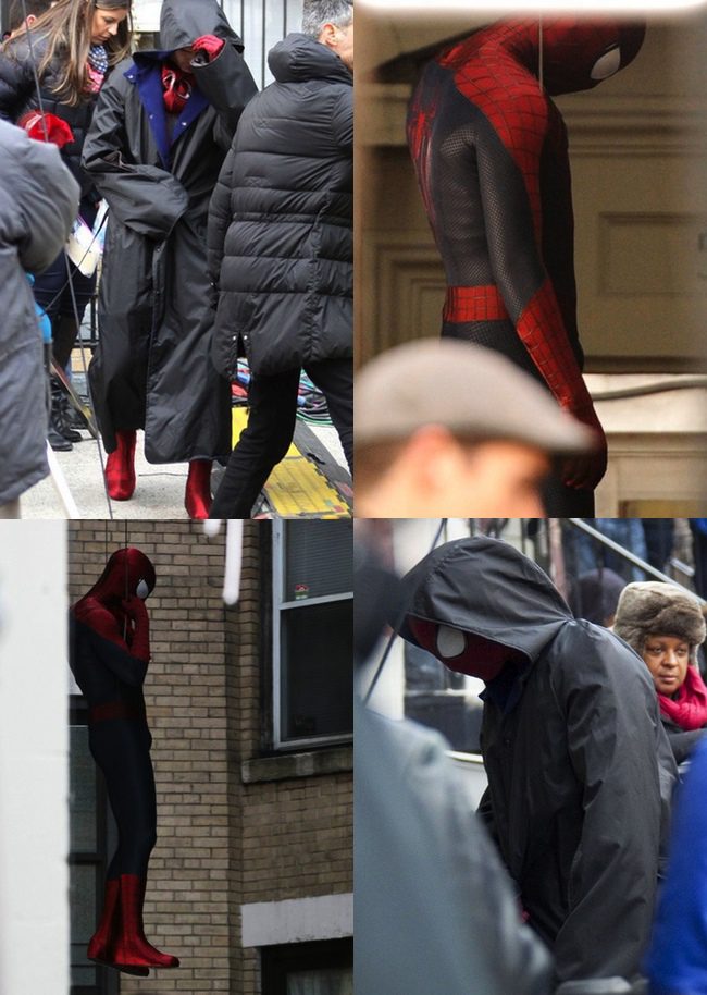 Andrew Garfield en el rodaje de The Amazing Spider-Man 2