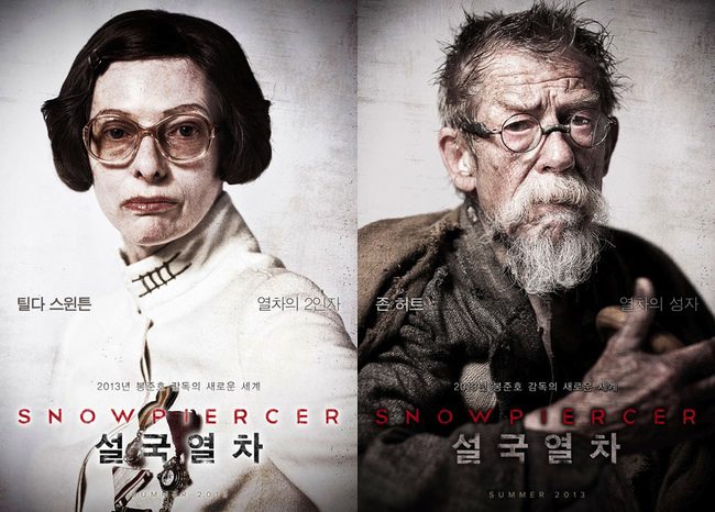 Tilda Swinton y John Hurt en Snowpiercer