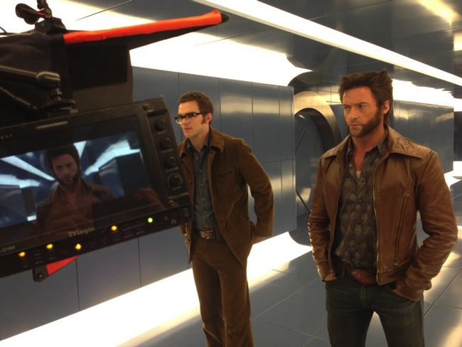 Nicholas Hoult y Hugh Jackman en el rodaje de X-Men: Days of Future Past