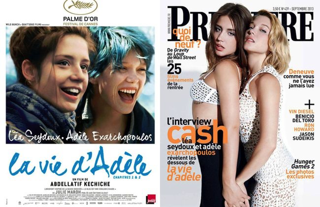 Adèle Exarchopoulos y Léa Seydoux en un póster de 'La vida de Adele' y en la revista Premiere