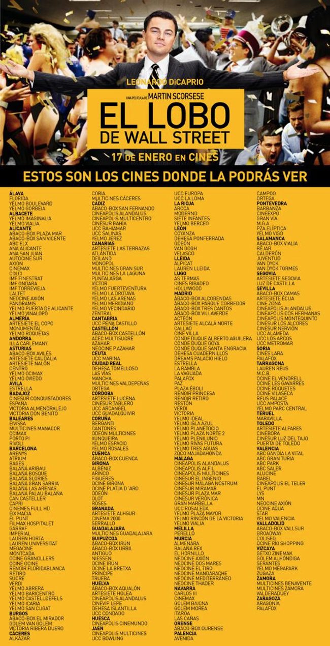 Cines donde se estrenará 'El lobo de Wall Street'