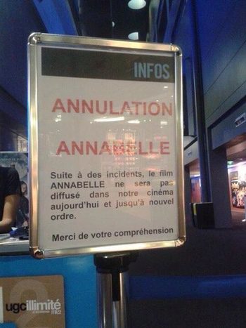 'Annabelle' cancelada en un cine de Estrasburgo (Twitter)