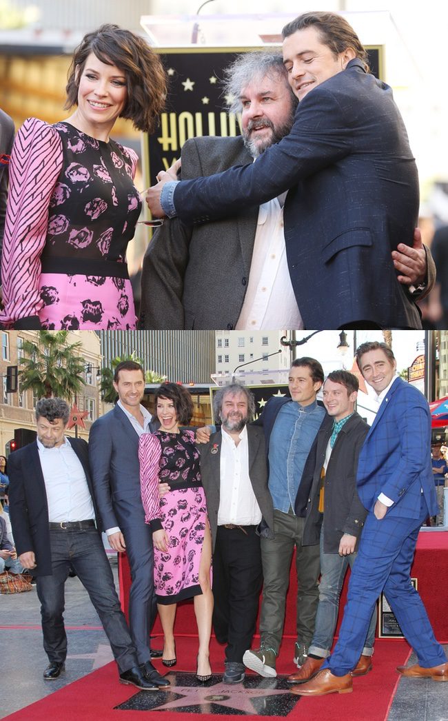  Peter Jackson, Evangeline Lilly, Orlando Bloom, Andy Serkis y otros colegas del director en el Paseo de la Fama