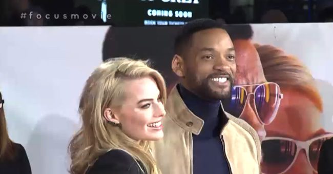 Will Smith y Margot Robbie en el evento fan de Focus en Londres