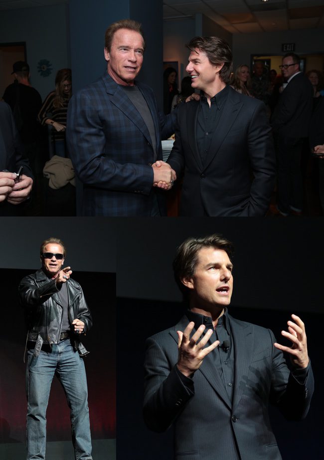 Arnold Schwarzenegger y Tom Cruise en la CinemaCon