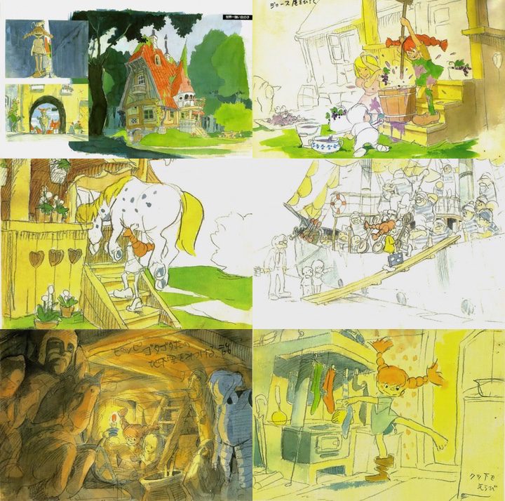  Bocetos y Storyboards de 'Pippi Calzaslargas' de Hayao Miyazaki