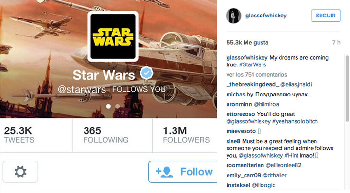  Captura de pantalla Instagram de Aaron Paul y Star Wars