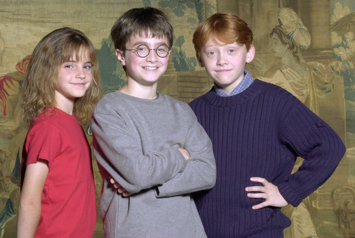 Emma Watson, Daniel Radcliffe y Rupert Grint en el anuncio del reparto protagonista de 'Harry Potter'