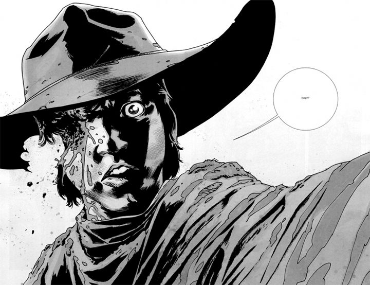 Carl sin ojo en los cómics de 'The Walking Dead'