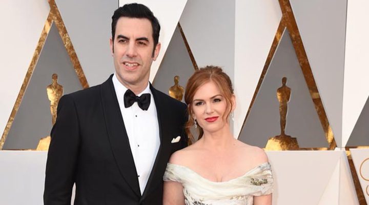 Sacha Baron Cohen e Isla Fisher en los Oscar 2016