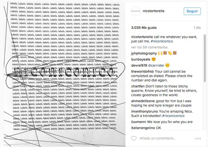  Respuesta de Nico Tortorella en su cuenta oficial de Instagram