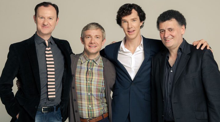 Mark Gatiss, Martin Freeman, Benedict Cumberbatch y Steven Moffat