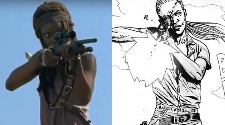  Comparación entre los personajes de Michonne en la serie de AMC y Andrea en el cómic de Robert Kirkman