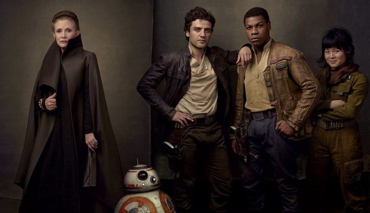  Carrie Fisher, Oscar Isaac, John Boyega y Kelly Marie Tran en 'Los últimos Jedi'