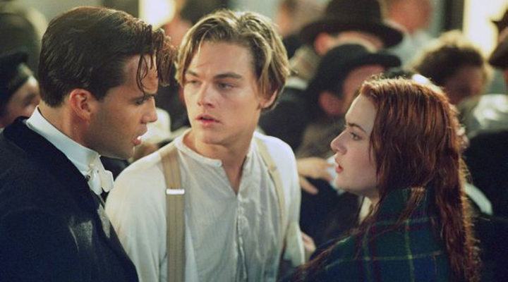 Leonardo Dicaprio, Kate Winslet y Billy Zane en Titanic