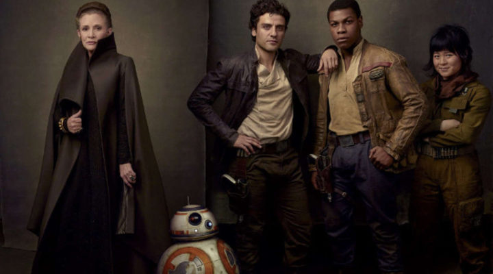 Leia, Poe, Finn, BB-8 y Rose