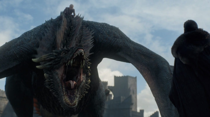 Drogon y Daenerys frente a Jon Snow