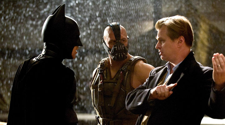 Christopher Nolan con Christian Bale y Tom Hardy