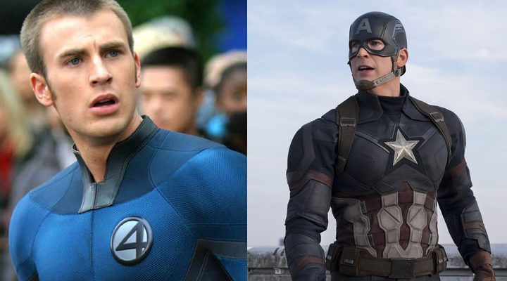 Chris Evans como La Antorcha Humana y el Capitán América