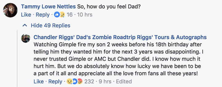 Comentario del padre de Chandler Riggs