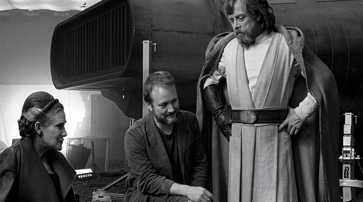 Rian Johnson, Mark Hamill y Carrie Fisher