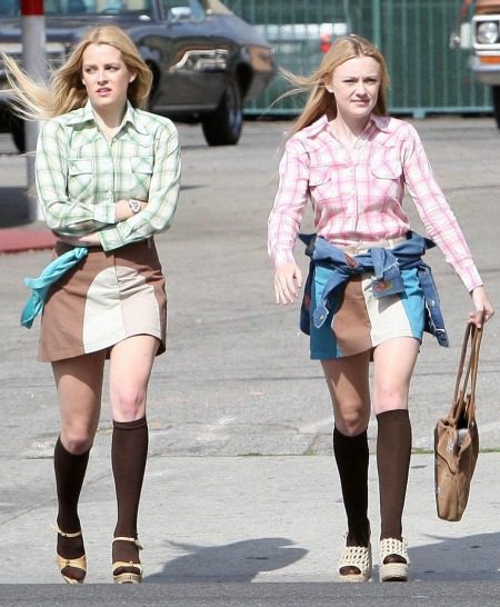 Fanning y Stewart en el set de 'The Runaways'