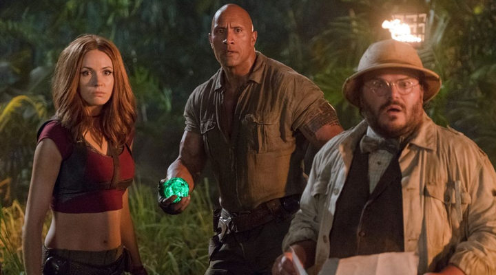 Dwayne Johnson, Jack Black y Karen Gillan