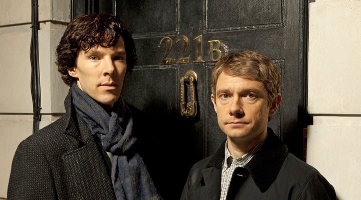 Benedict Cumbertach y Martin Freeman en una sesión de fotos de 'Sherlock'