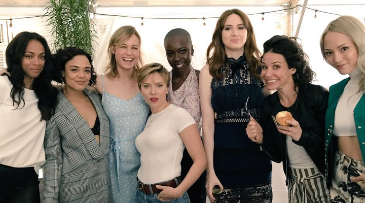 Zoe Saldana, Tessa Thompson, Brie Larson, Scarlett Johansson, Danai Gurira, Karen Gillan, Evangeline Lilly y Pom Klementieff