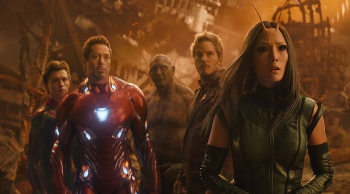 Spider-Man, Iron Man, Drax y Mantis en 'Vengadores: Infinity War'