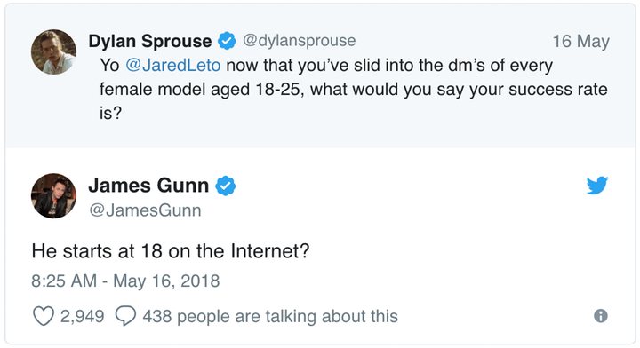 Tuits de Dylan Sprouse y James Gunn