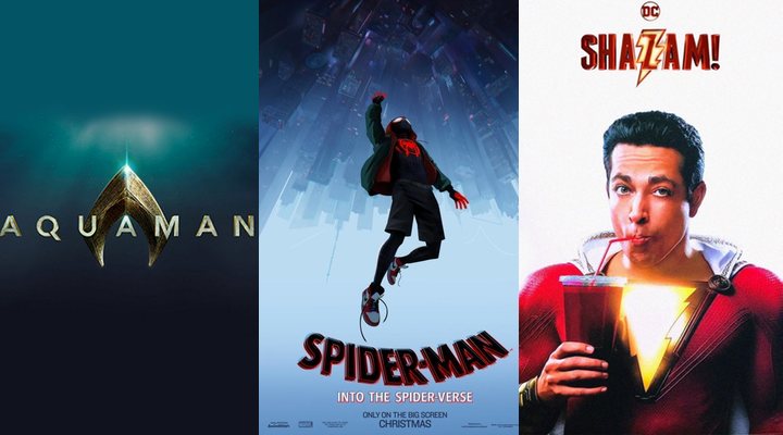 'Posters de Aquaman, Spider-Man: Un nuevo universo y Shazam'