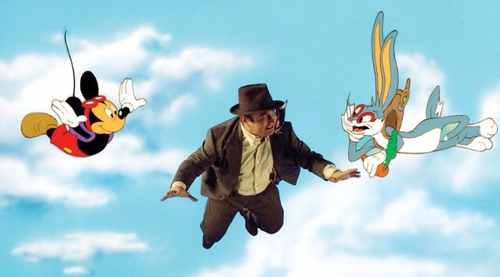 Bob Hoskins, Mickey Mouse y Bugs Bunny en '¿Quién engañó a Roger Rabbit?'