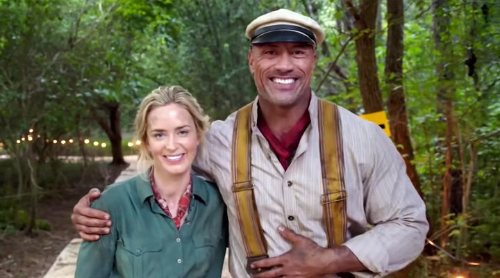 Emily Blunt y Dwayne Johnson en el set de rodaje de 'Jungle Cruise'