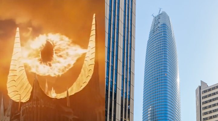  El ojo de Sauron (izquierda) y la torre Salesforce (derecha)