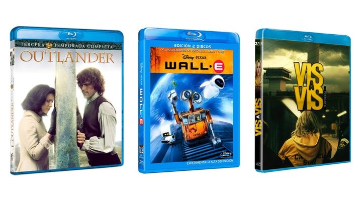  Iamgen de los Blu-Rays de 'Outlander', 'Wall-E' y 'Vis a vis'