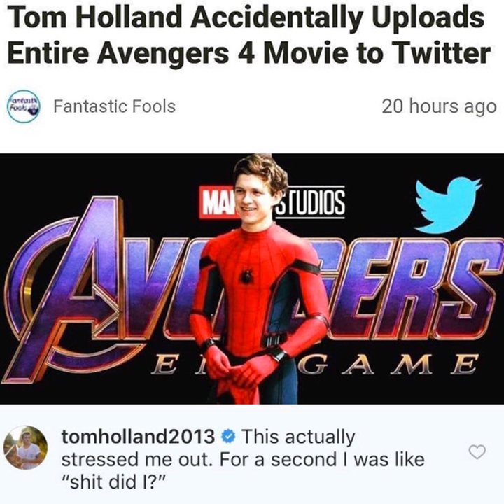 'Vengadores: Endgame': Tom Holland da una respuesta genial a un rumor falso difundido por un fan