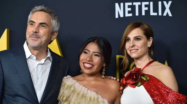 Alfonso Cuarón, Yalitza Aparicio y Marina De Tavira