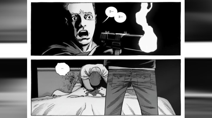 Escena comic kirkman the walking dead disparo rick sebastian