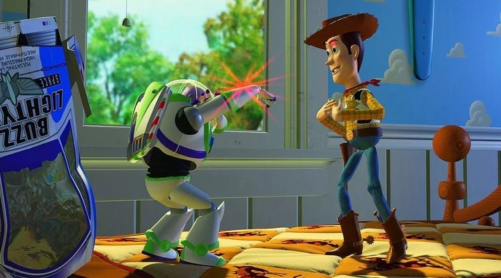 Escena Woody y Buxx Lightyear primera película