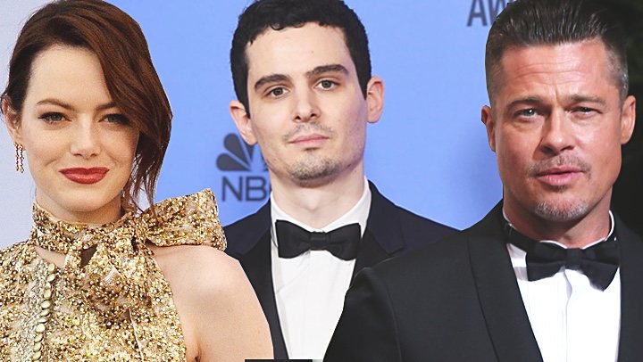 Emma Stone, Damien Chazelle y Brad </p><p>Pitt