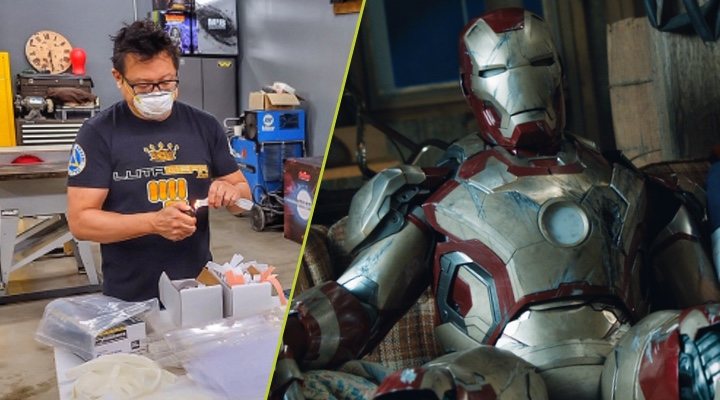  Eddie Yang fabricando mascarillas y la armadura de Iron Man