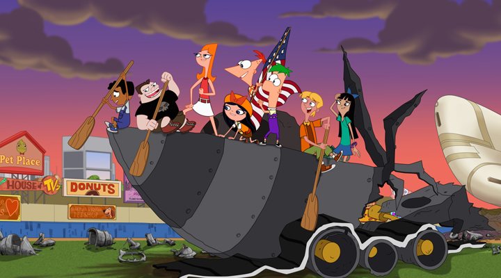 Phineas, Ferb, Candace y el resto de personajes de la película